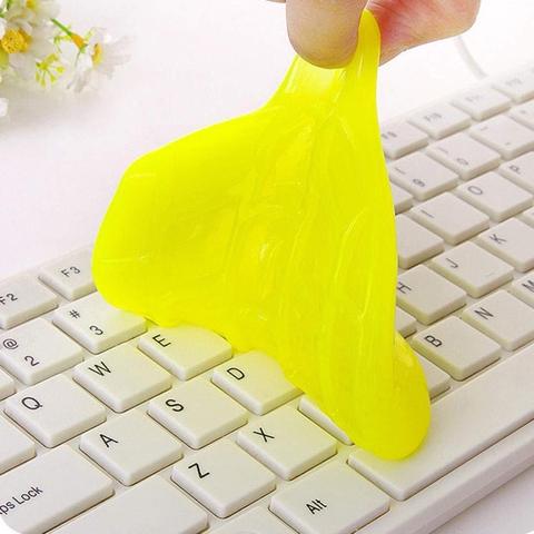 Magic Cleaning Gel cleaning a computer keyboard