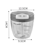 Pull-Cord Manual Chopper dimensions: 12.5cm wide, 14cm tall, 9.5cm base