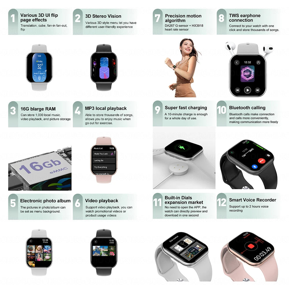 New DT Watch 10 Smartwatch 16GB Large Memory NFC 3D Stereo Vision Compass Muiti-Sport Mode Waterproof Bluetooth call Smartwatch