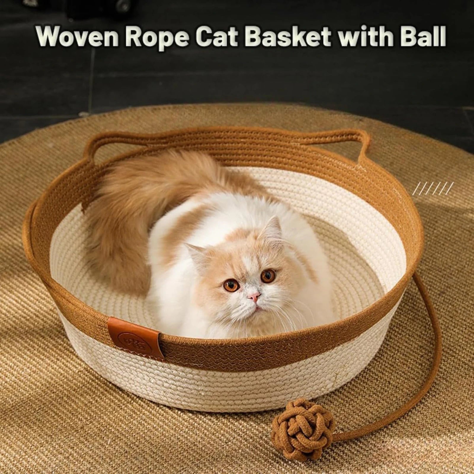 Rattan cat bed with toy ball