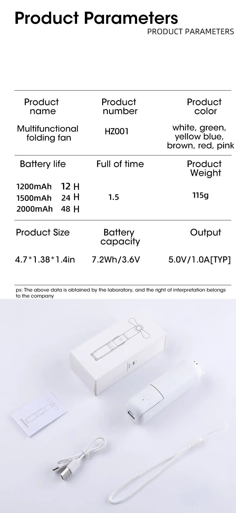 2000mAh Mini Portable Fan USB Rechargeable Cooler Collapsible Handheld Desktop Fan Quiet Foldable Office Home Handy Power Bank