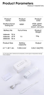 2000mAh Mini Portable Fan USB Rechargeable Cooler Collapsible Handheld Desktop Fan Quiet Foldable Office Home Handy Power Bank
