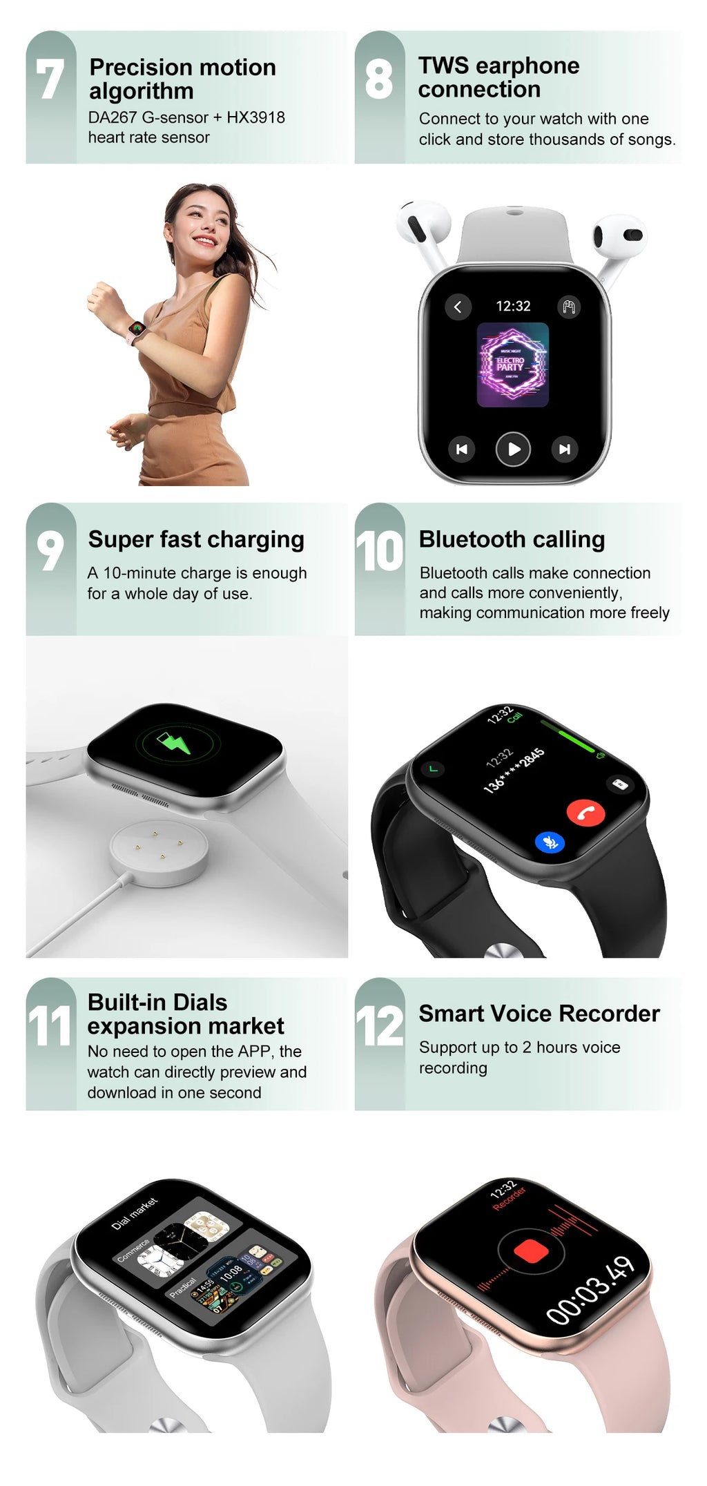 New DT Watch 10 Smartwatch 16GB Large Memory NFC 3D Stereo Vision Compass Muiti-Sport Mode Waterproof Bluetooth call Smartwatch