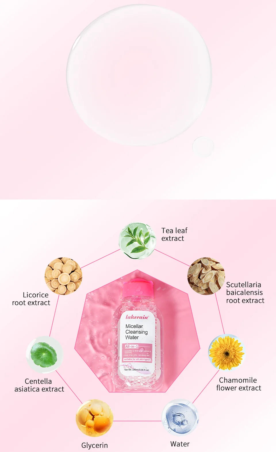 Micellar Cleansing Water-Gentle Makeup Remover for Face & Eyes-Effectively Removes Waterproof Mascara & Long-Lasting Lipstick