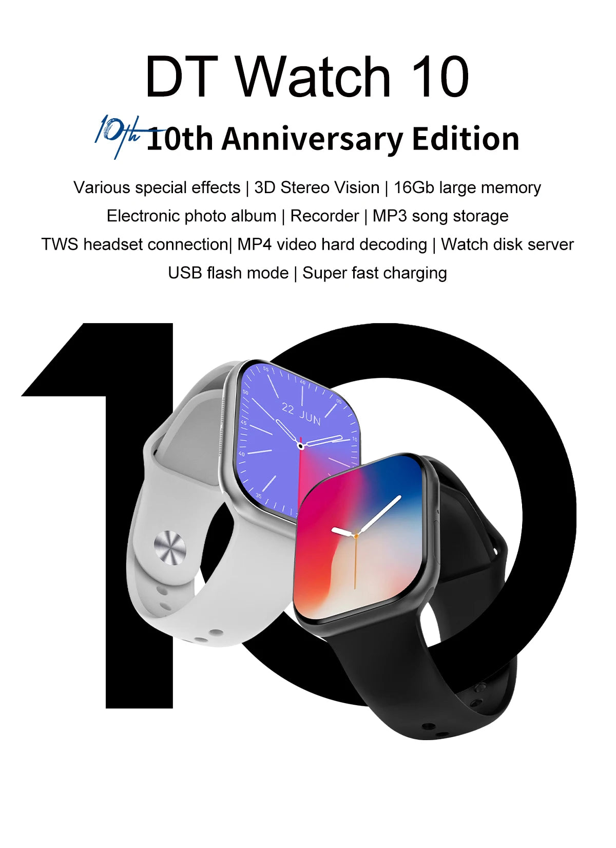 New DT Watch 10 Smartwatch 16GB Large Memory NFC 3D Stereo Vision Compass Muiti-Sport Mode Waterproof Bluetooth call Smartwatch
