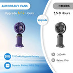 Portable 12-Hour Fan with LED Display, 3200mAh Battery, Foldable Design, 5 Speeds, Handheld/Neck/Desk Use - Purple