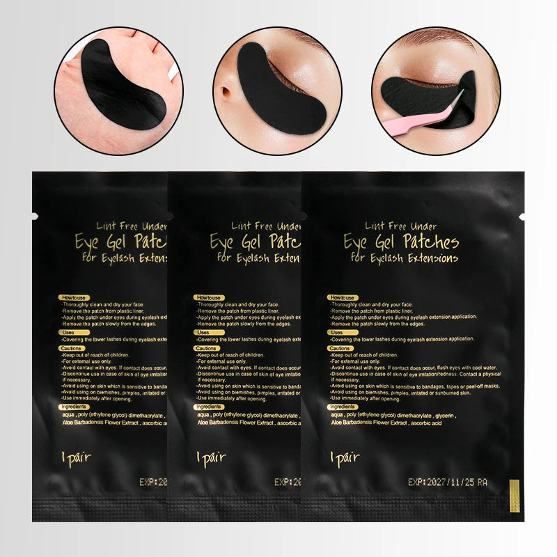 50Pairs Eyelash Pad Black Gel Hydrogel Eye Patch Grafting Under Eye Paper Sticker UV Pads Eye Protection
