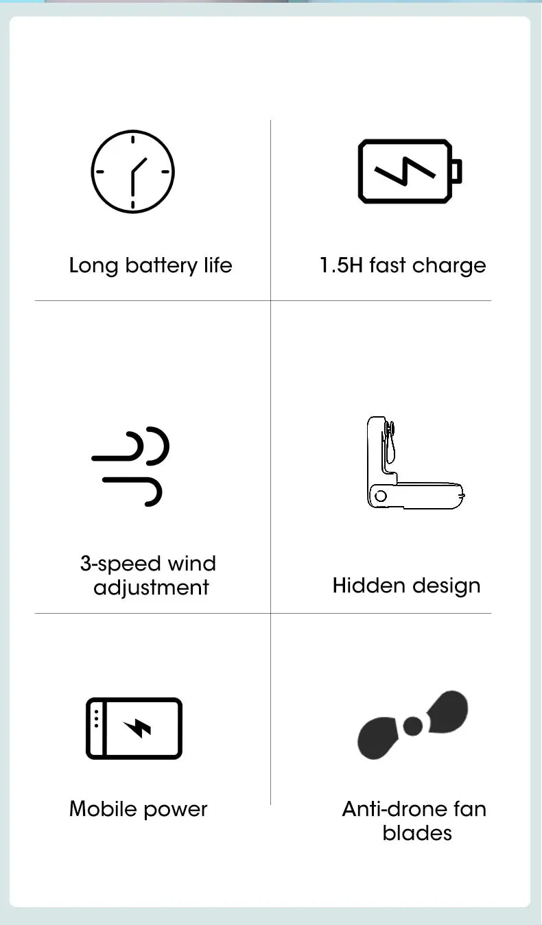 2000mAh Mini Portable Fan USB Rechargeable Cooler Collapsible Handheld Desktop Fan Quiet Foldable Office Home Handy Power Bank