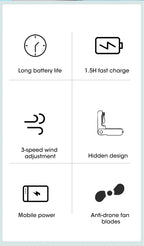2000mAh Mini Portable Fan USB Rechargeable Cooler Collapsible Handheld Desktop Fan Quiet Foldable Office Home Handy Power Bank