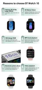 New DT Watch 10 Smartwatch 16GB Large Memory NFC 3D Stereo Vision Compass Muiti-Sport Mode Waterproof Bluetooth call Smartwatch