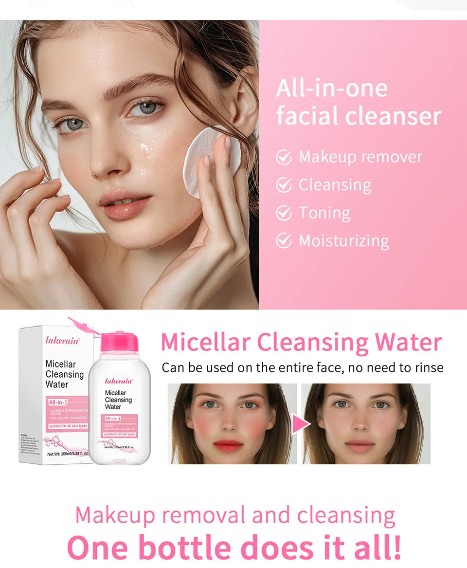 Micellar Cleansing Water-Gentle Makeup Remover for Face & Eyes-Effectively Removes Waterproof Mascara & Long-Lasting Lipstick