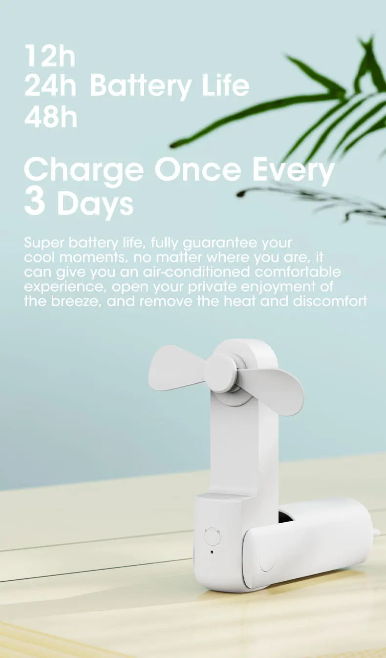 2000mAh Mini Portable Fan USB Rechargeable Cooler Collapsible Handheld Desktop Fan Quiet Foldable Office Home Handy Power Bank