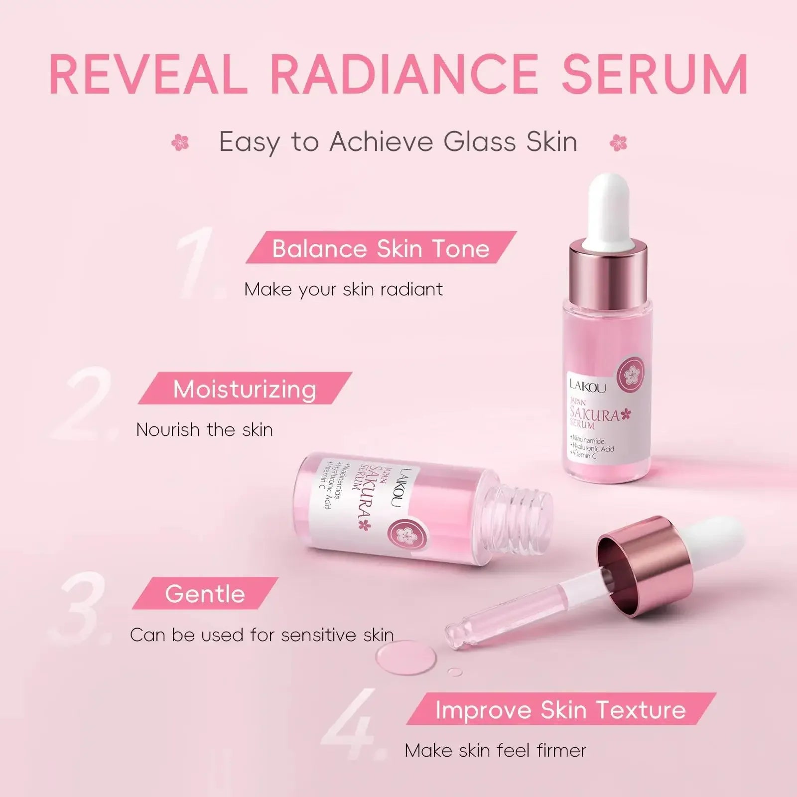 Japan Sakura Extract Serum Minimizes Pores Brightens Skin Hydrating Care Radiance Booster Long Lasting Effect 17ml