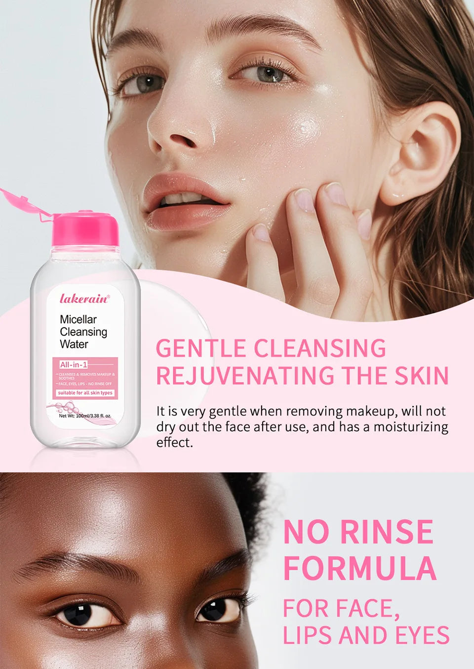 Micellar Cleansing Water-Gentle Makeup Remover for Face & Eyes-Effectively Removes Waterproof Mascara & Long-Lasting Lipstick