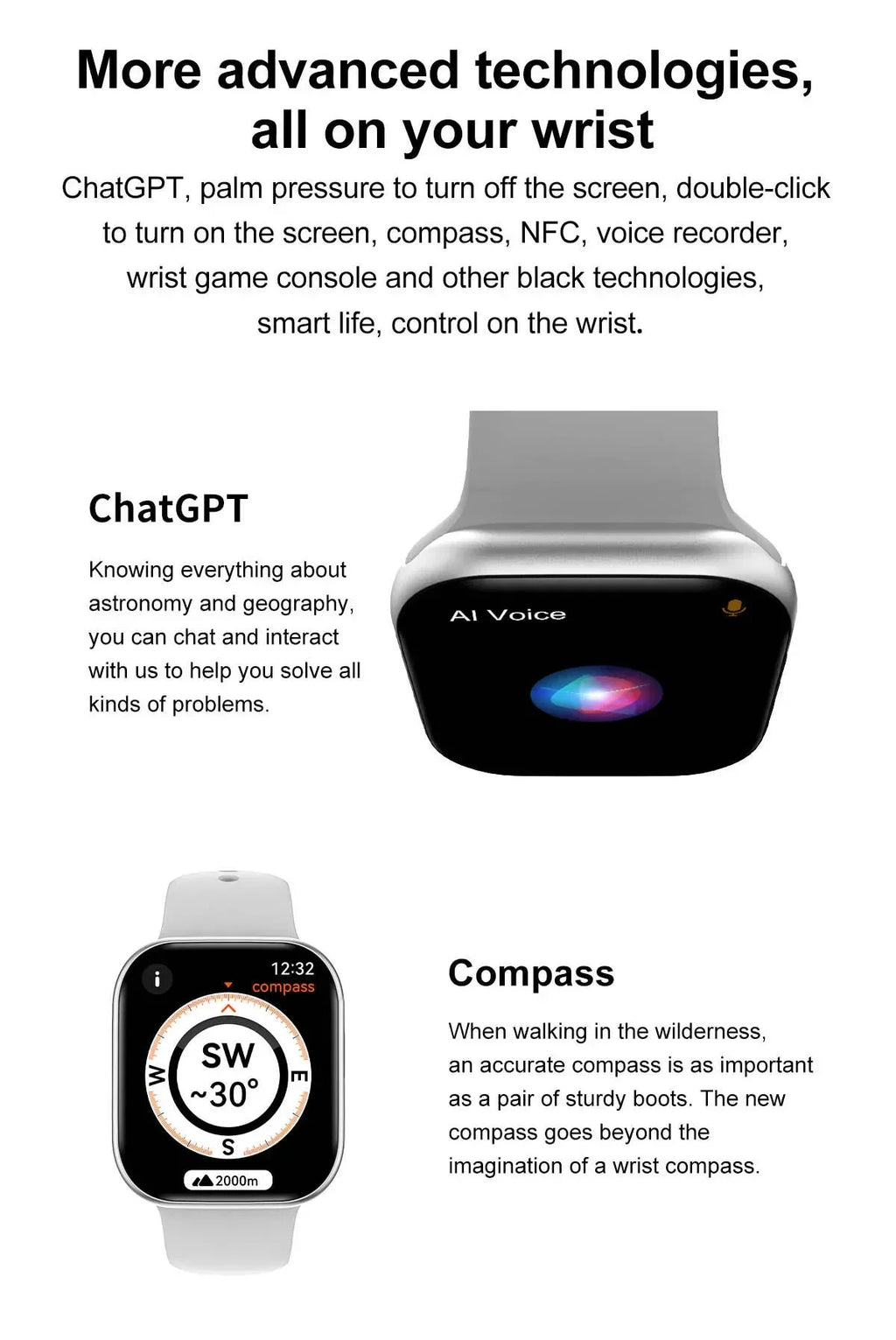 New DT Watch 10 Smartwatch 16GB Large Memory NFC 3D Stereo Vision Compass Muiti-Sport Mode Waterproof Bluetooth call Smartwatch