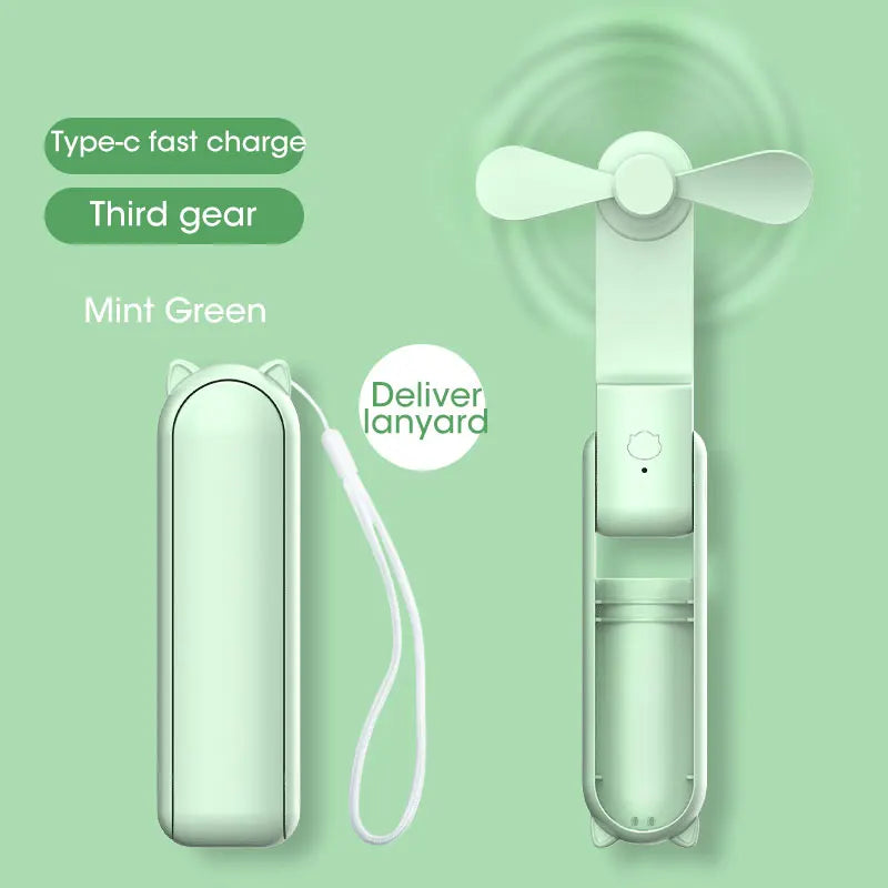 2000mAh Mini Portable Fan USB Rechargeable Cooler Collapsible Handheld Desktop Fan Quiet Foldable Office Home Handy Power Bank