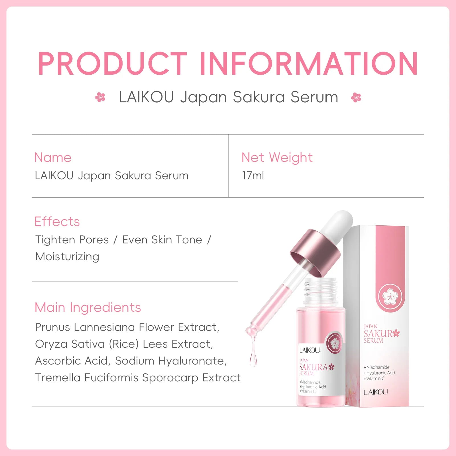 Japan Sakura Extract Serum Minimizes Pores Brightens Skin Hydrating Care Radiance Booster Long Lasting Effect 17ml