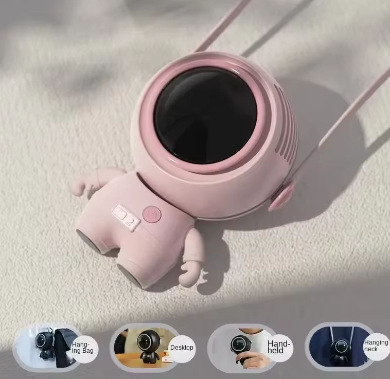 AstroBreeze astronaut-shaped neck fan in pink