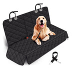 RideAlong Car Seat Cover installed on a rear bench seat with a dog