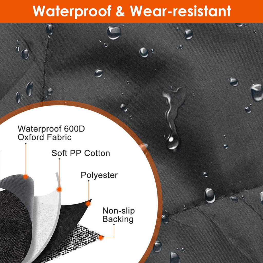 RideAlong Car Seat Cover material closeup: waterproof 600D Oxford fabric, soft PP cotton, non-slip backing