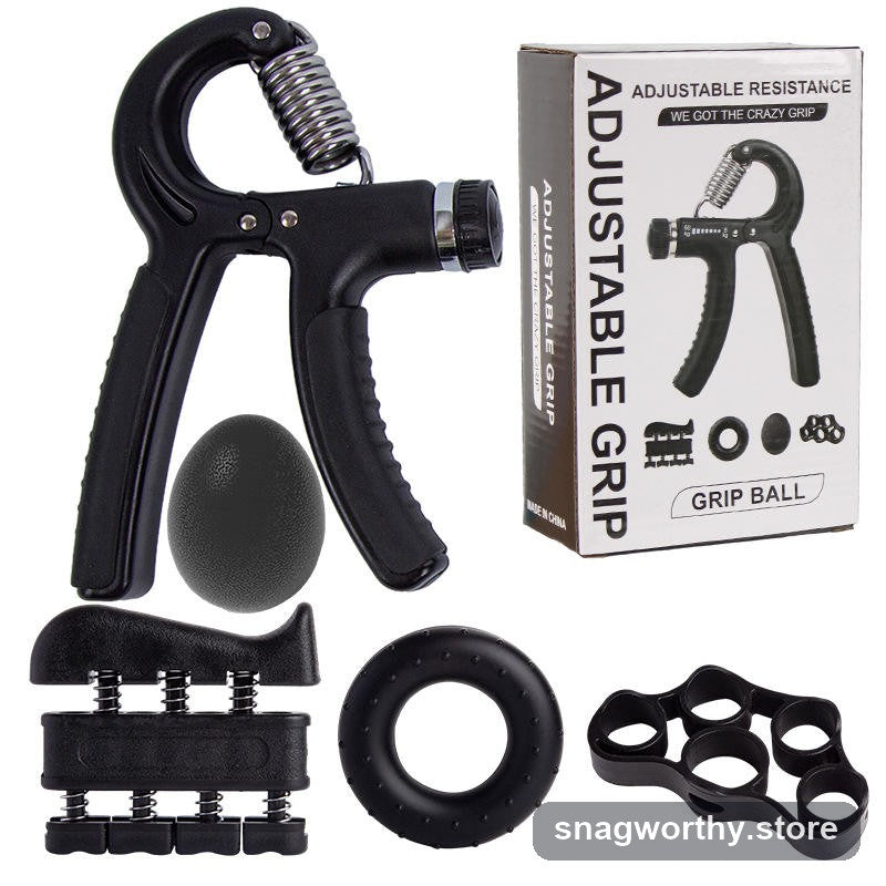 Five-piece black hand grip training set with adjustable gripper and accessories | Snagworthy.store
