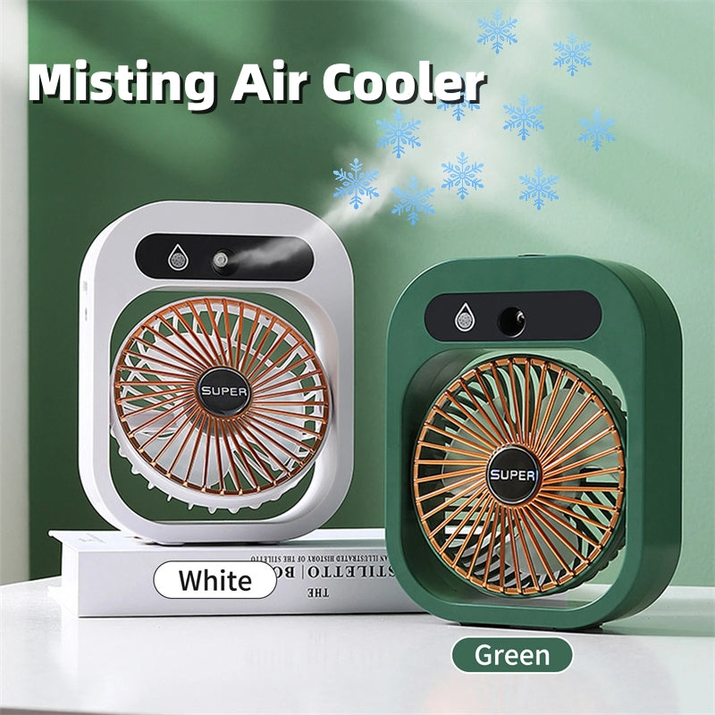 MistyBreeze misting desk fan in green and white