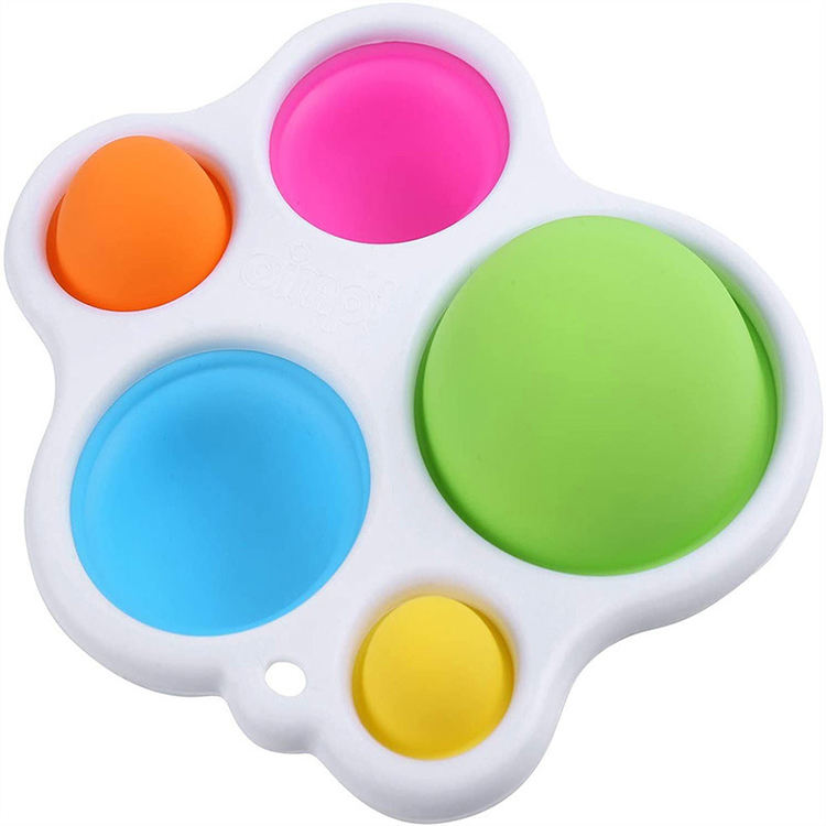 White flower-shaped fidget pod with five colourful silicone bubbles