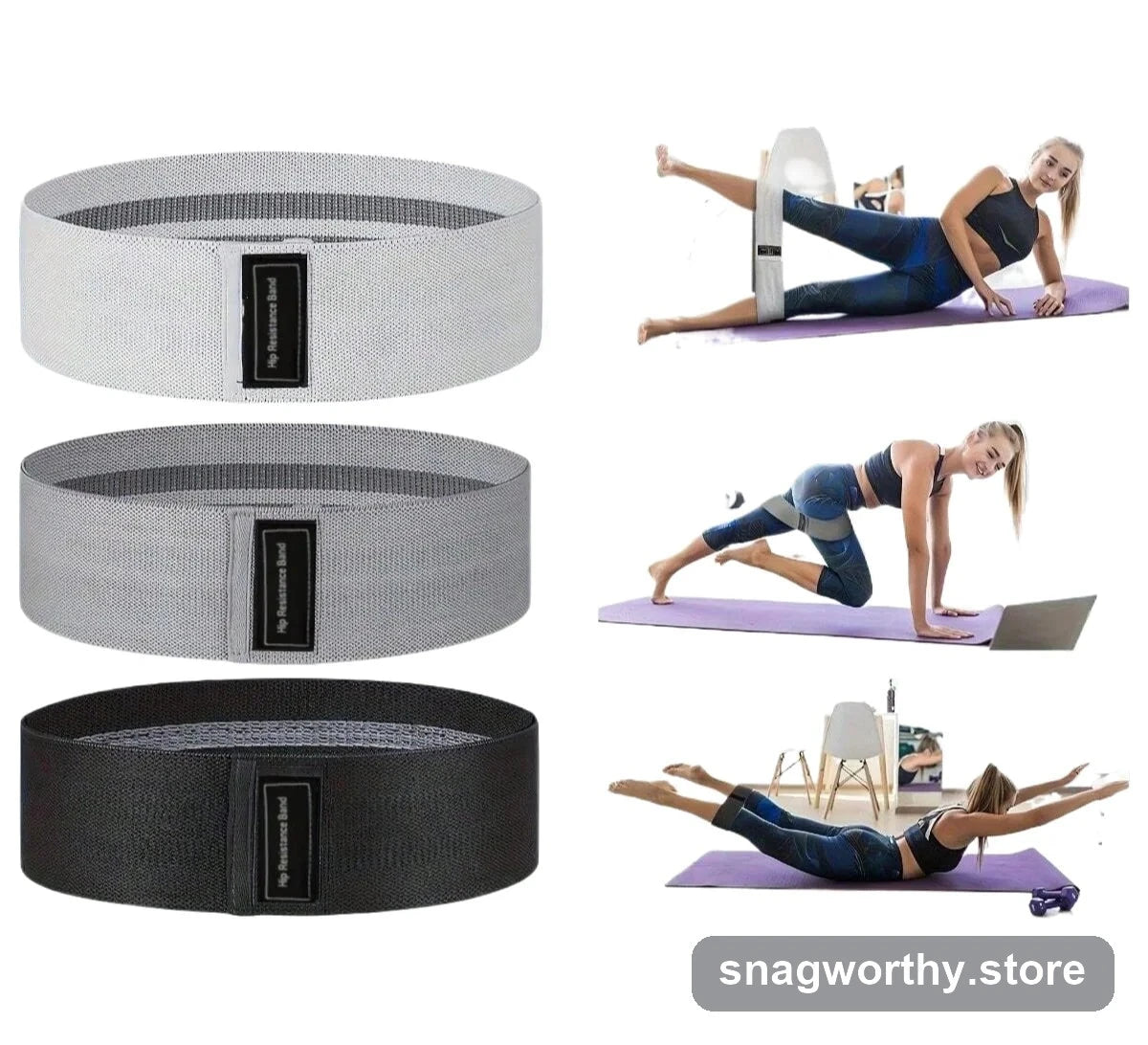 Set of three fabric resistance bands in grey, grey and black | Snagworthy.store