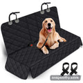 Golden retriever sitting on a quilted black waterproof car seat cover with safety belt clips | Snagworthy.store