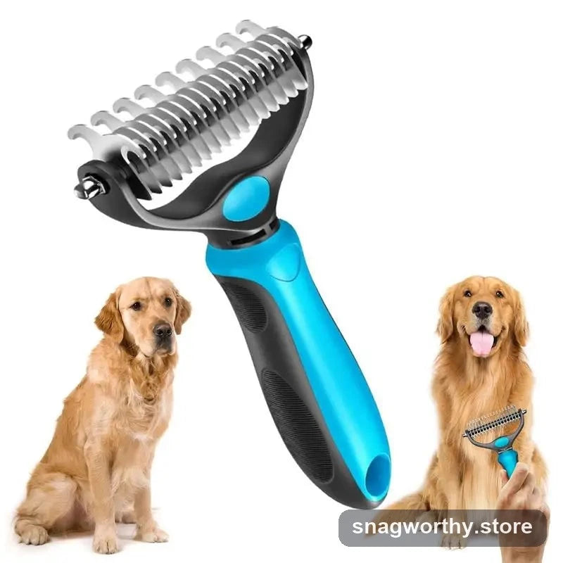 Double-sided pet deshedding brush being used on a dog | Snagworthy.store