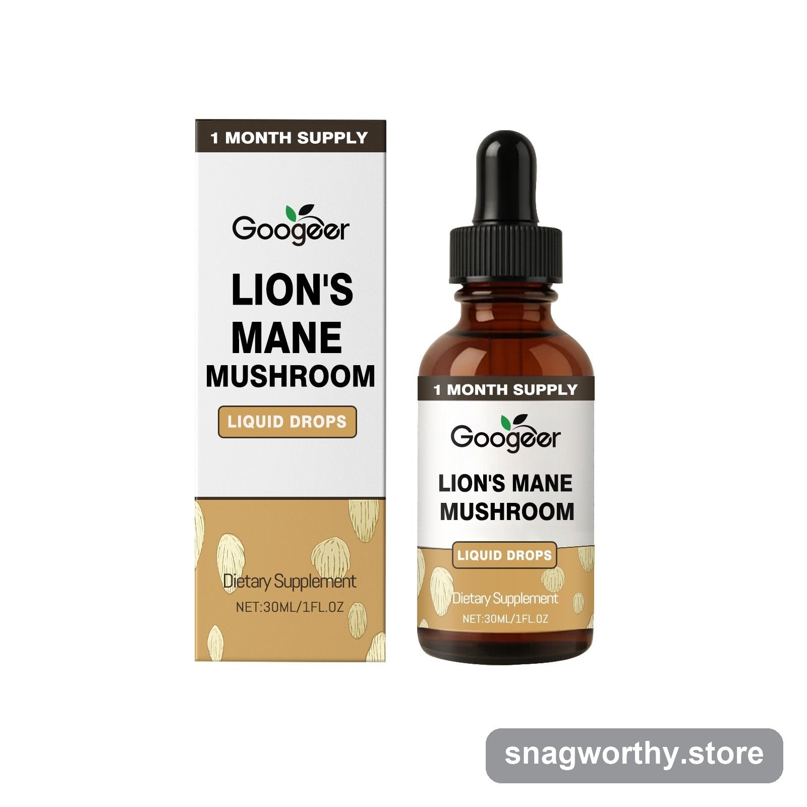 Lion's Mane Mushroom liquid drops bottle and box | Snagworthy.store