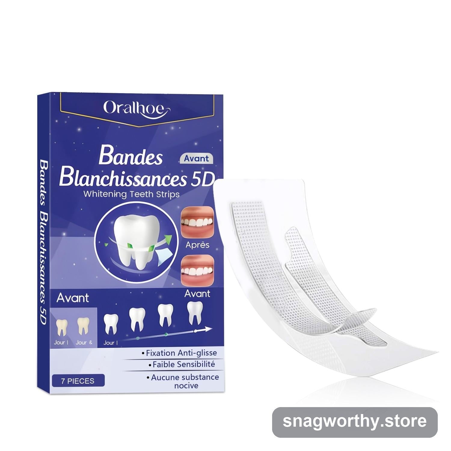 5D teeth whitening strips box and strip | Snagworthy.store