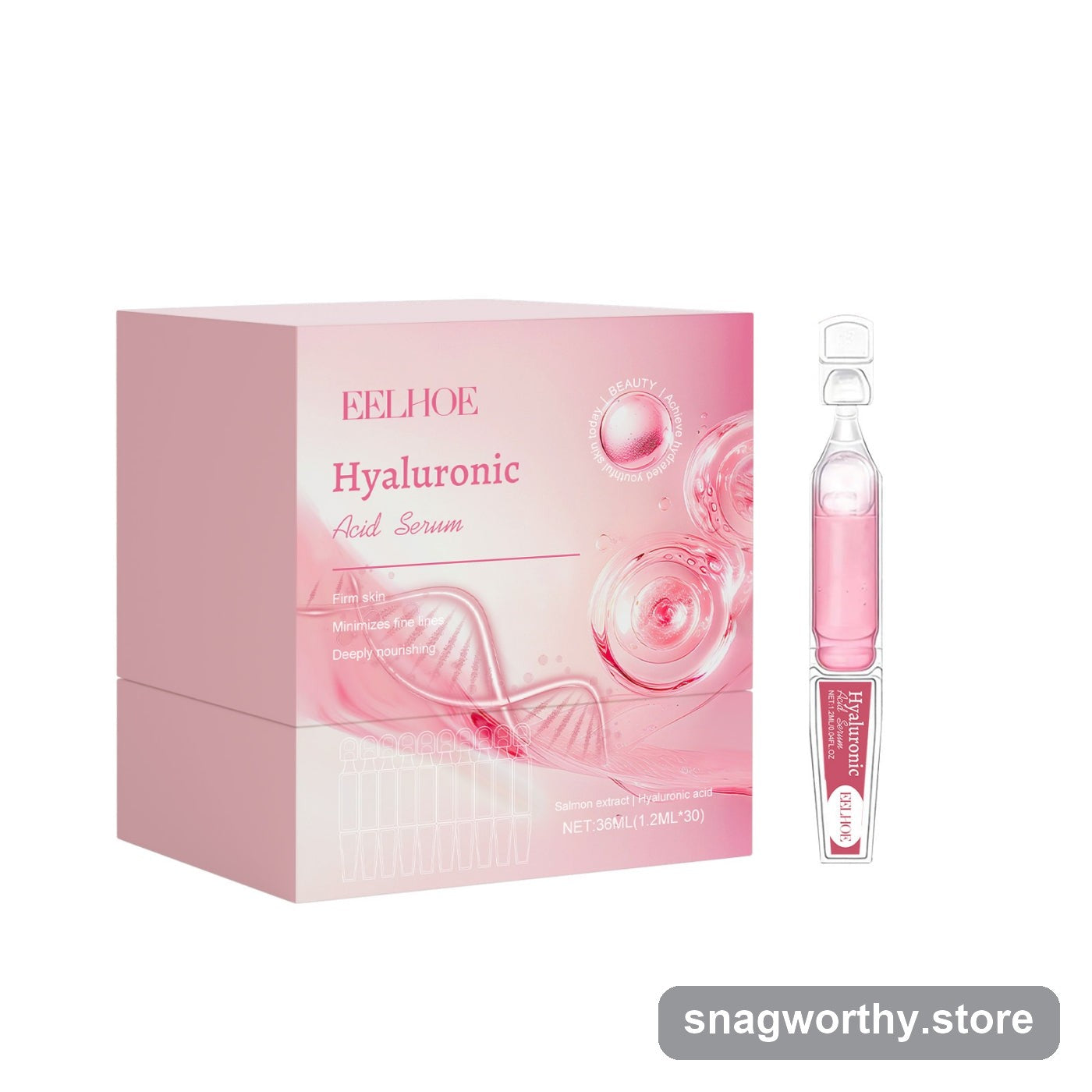 Hyaluronic acid serum ampoules box and vial | Snagworthy.store