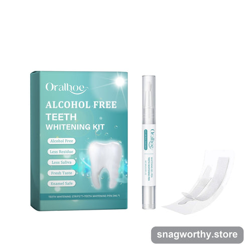 Alcohol-free teeth whitening kit box, pen and strips | Snagworthy.store