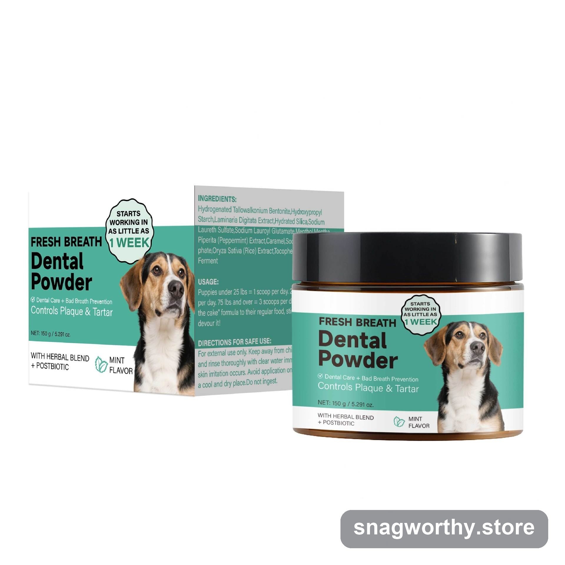 Fresh Breath dental powder tub and box for dogs | Snagworthy.store