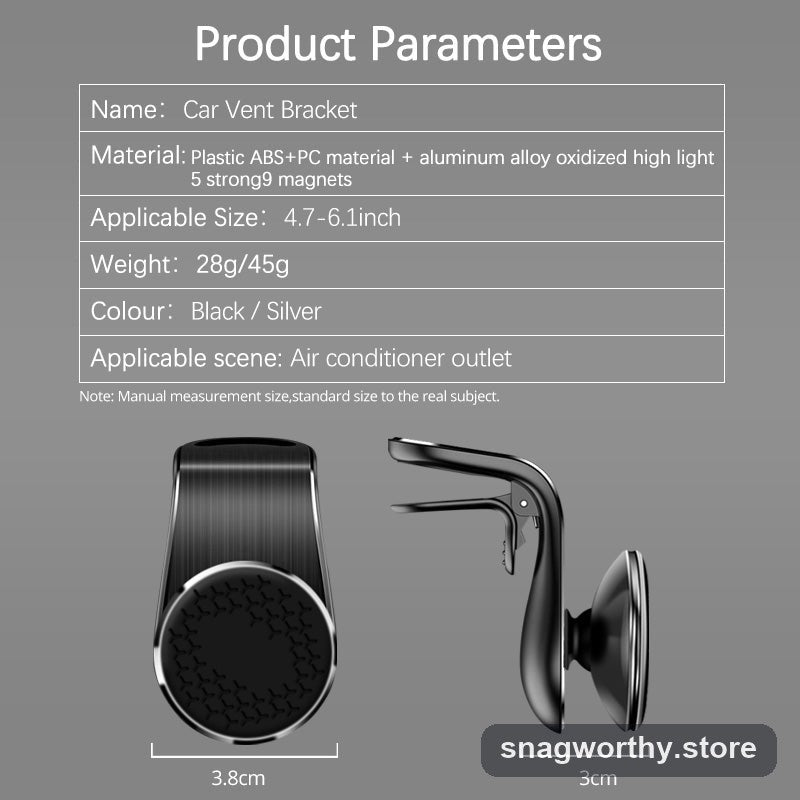 Magnetic car phone mount clipped to vent | Snagworthy.store