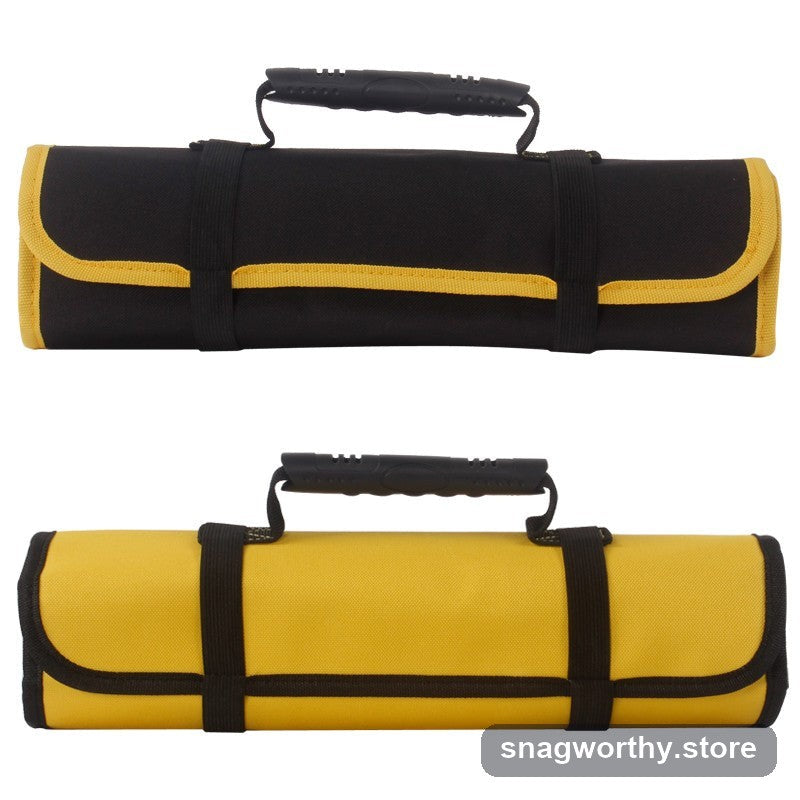 Canvas tool roll organizer unrolled with pockets | Snagworthy.store