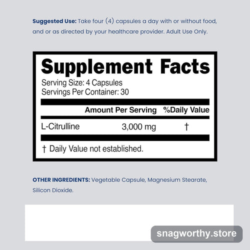 Citrulline Capsules label detail | Snagworthy.store