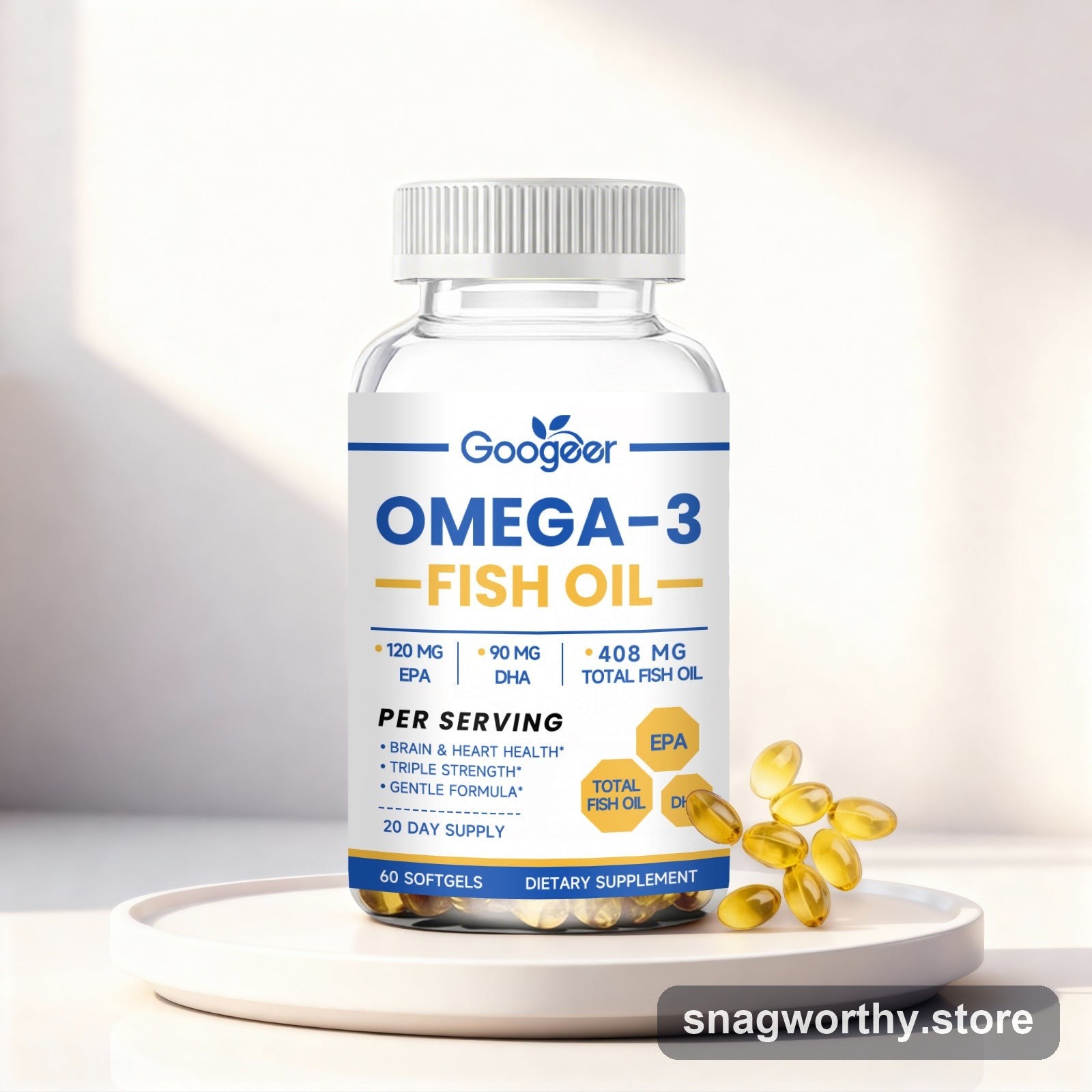Omega-3 Fish Oil Softgels bottle | Snagworthy.store