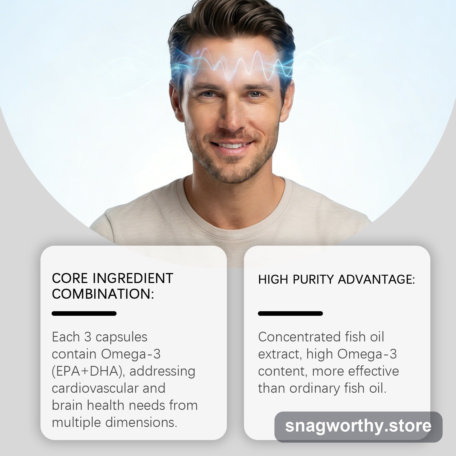 Omega-3 Fish Oil Softgels label | Snagworthy.store