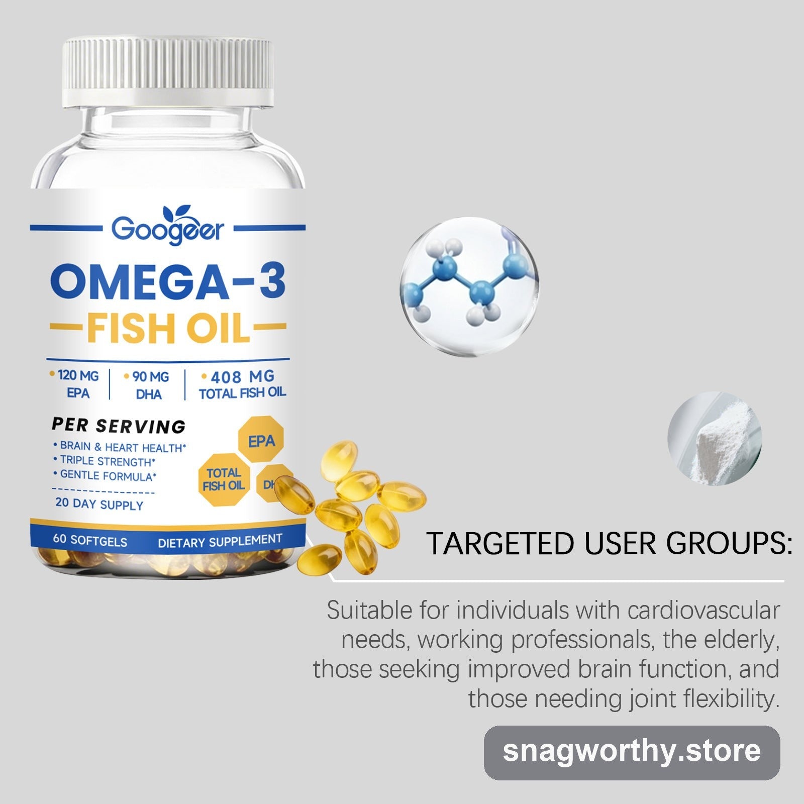 Omega-3 Fish Oil Softgels detail | Snagworthy.store