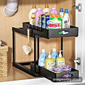 Two-tier pull-out under-sink organizer holding cleaning bottles | Snagworthy.store