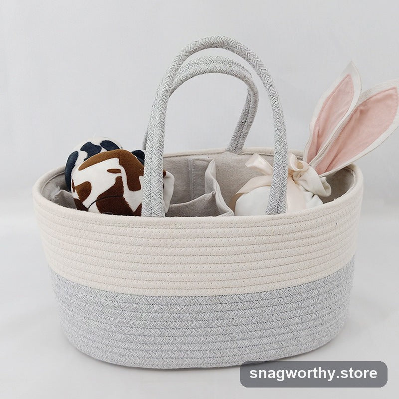 Woven rope nursery diaper caddy with handles | Snagworthy.store