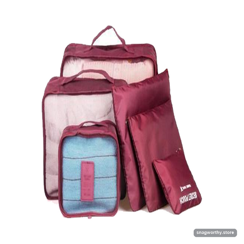Five-piece travel packing cube set in burgundy | Snagworthy.store