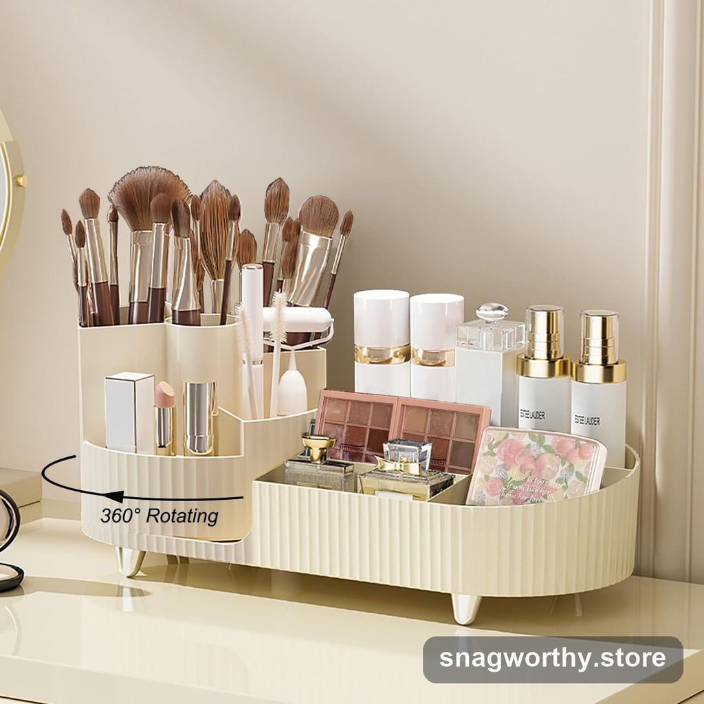 Spinning vanity organizer with makeup brush holder | Snagworthy.store