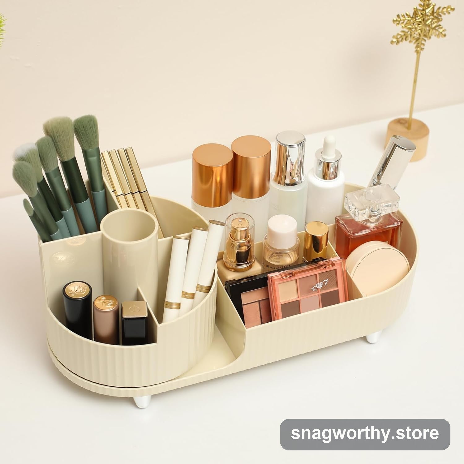Vanity organizer brush holder section close-up | Snagworthy.store