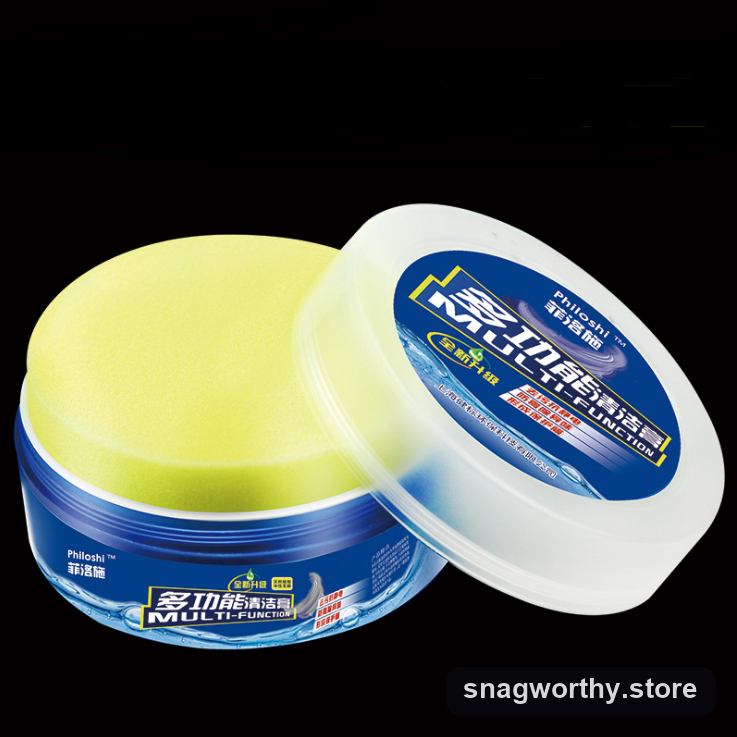 Multi-surface cleaning paste tub open showing built-in sponge | Snagworthy.store