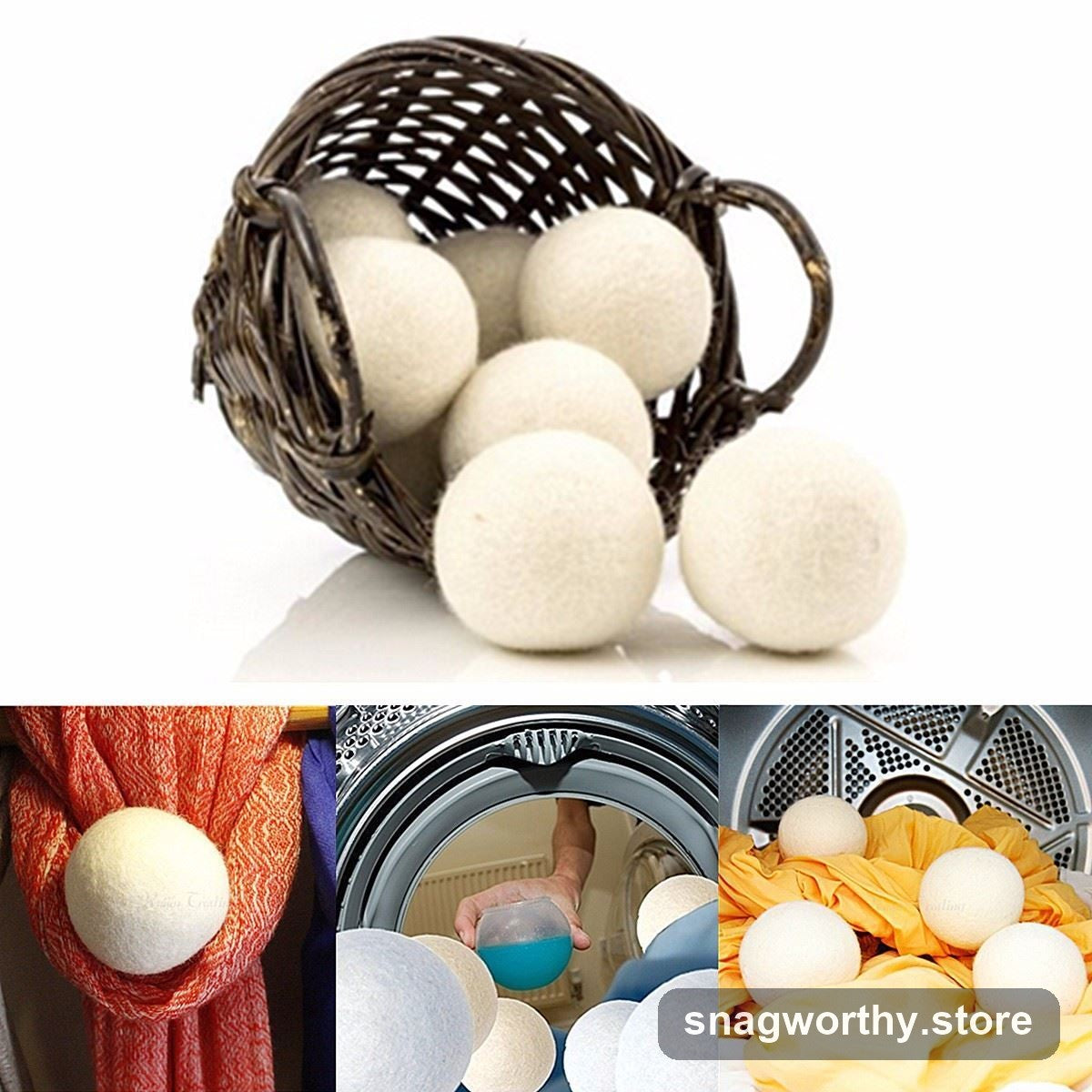Wool dryer balls 6-pack with cotton bag | Snagworthy.store