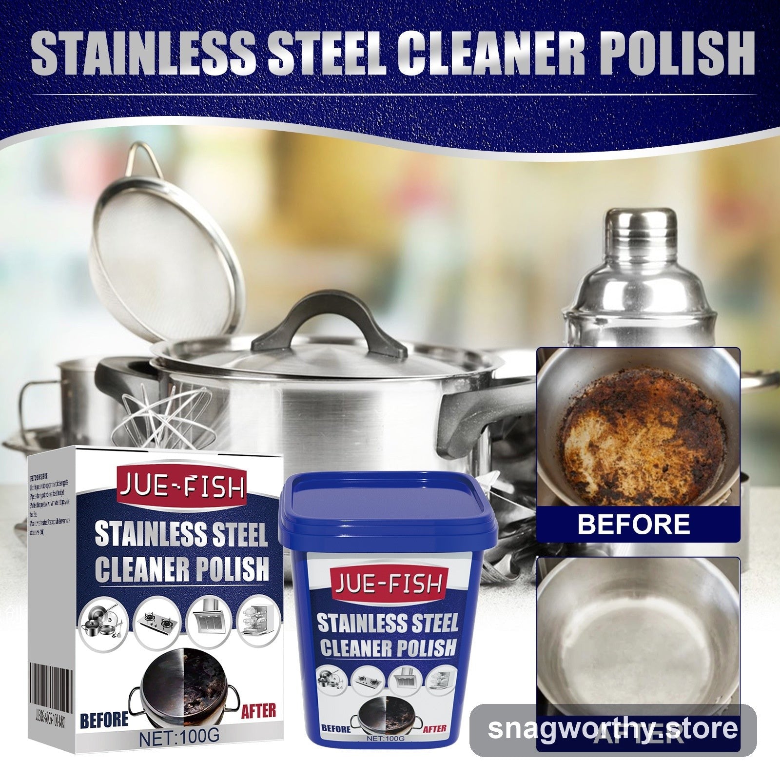 Stainless steel cleaner polish box and tub with before/after pot | Snagworthy.store