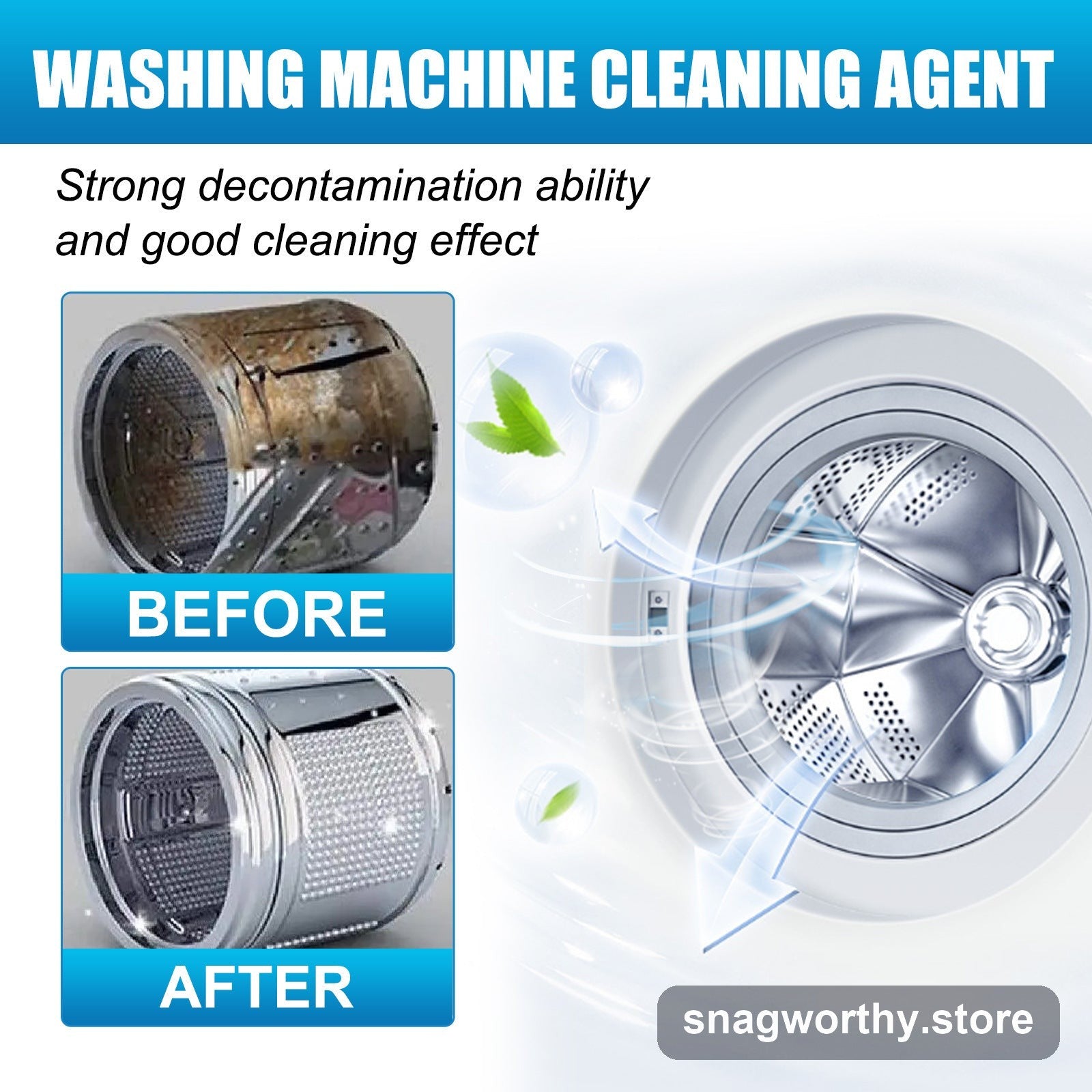 Washing machine cleaning tablets sachet close up | Snagworthy.store